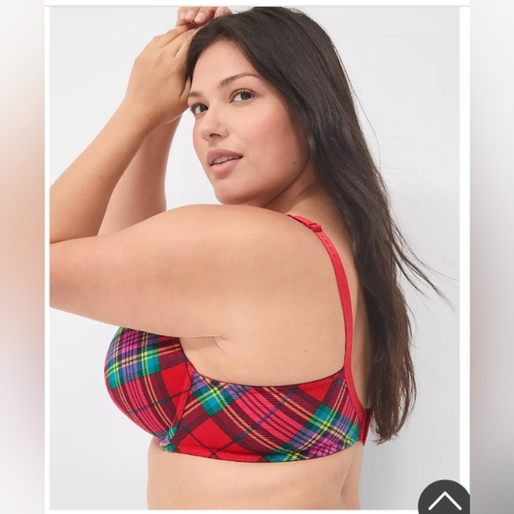 Cacique Red Plaid Cotton Boost Plunge Bra 40D - Picture 2 of 6